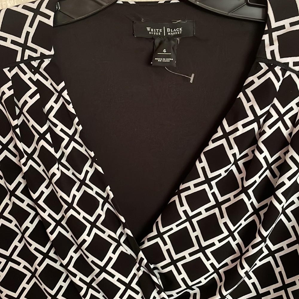 White House Black Market Geo Print Faux Wrap-Front Dress 4 - Picture 6 of 8